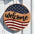 Patriotic Red, White &amp; Blue Wooden Welcome Door Sign