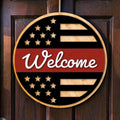 Thin Red Line American Flag Wooden Welcome Door Sign – Firefighter Appreciation Déco
