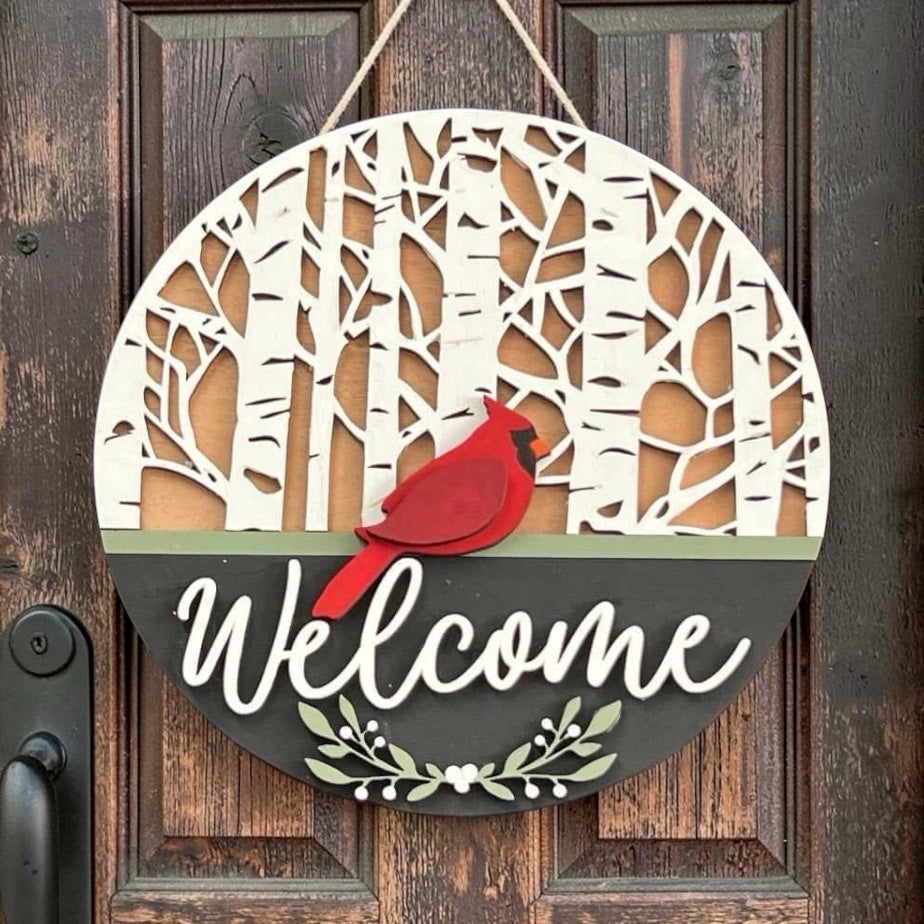 Rustic Farmhouse Birch Tree Welcome Door Sign