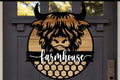 Highland Cow Honeycomb Wooden Farmhouse Door Sign