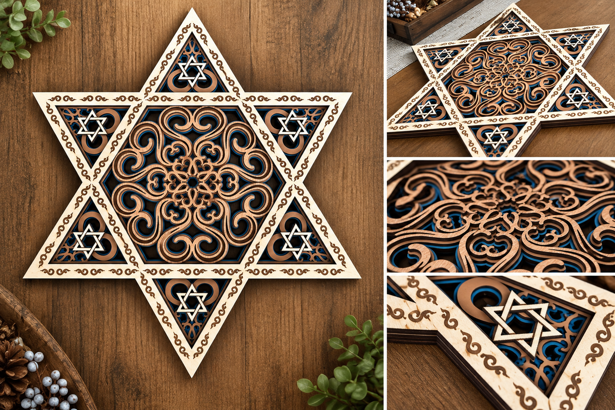 3D Handcrafted Wooden Star Of David