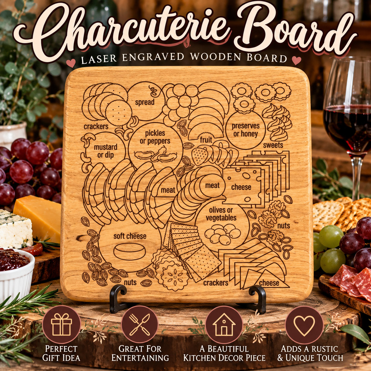 Engraved Wooden Charcuterie Board